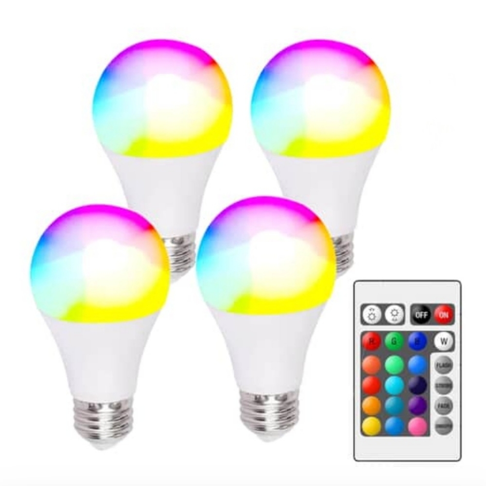NEW Set of 4 Color Changing LED Light Bulbs with 2 Remote Controls